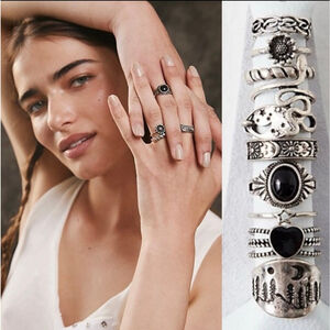 Free People Just What I Needed Ring Set in Silver Black Onyx NWT Missing 2